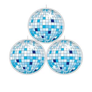 3x stuks Seventies eighties disco thema hangende discobol decoraties blauw 28 cm -