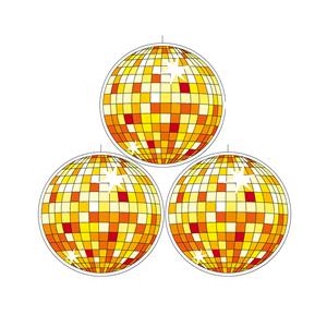 3x stuks Seventies eighties disco thema hangende discobol decoraties geel 28 cm -