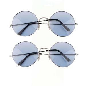 Merkloos Hippie bril - 2 stuks- blauw - hippie bril met grote glazen -