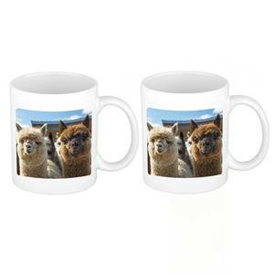 Bellatio 2x stuks dieren foto mok alpaca - alpacas beker wit 300 ml -