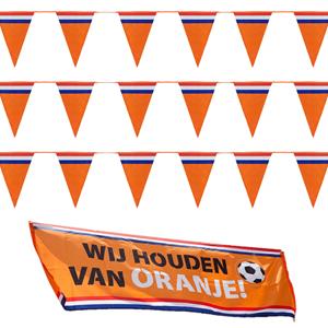 Bellatio Oranje Holland vlaggenlijnen set met grote banier vlag -