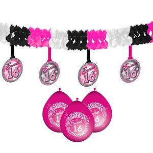 Funny Fashion Sweet 16/Sixteen versiering pakket slingers/ballonnen roze -