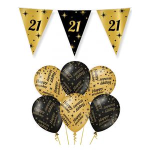 Paperdreams Leeftijd 21 jaar verjaardag versiering pakket zwart/goud 2-soorten -