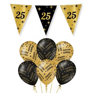 Paperdreams Leeftijd 25 jaar verjaardag versiering pakket zwart/goud 2-soorten -