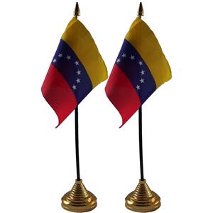 Bellatio 2x stuks Venezuela tafelvlaggetjes 10 x 15 cm met standaard -