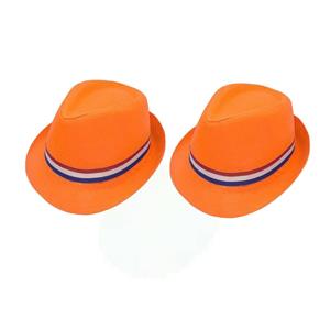 Haza 2x stuks oranje gleufhoed/hoedje voor volwassenen
