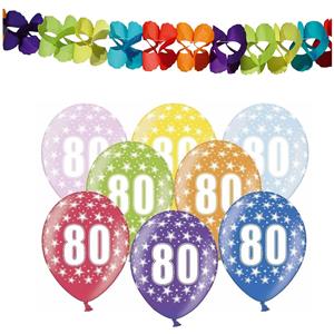 PartyDeco 80e jaar verjaardag feestversiering set - Ballonnen en slingers -