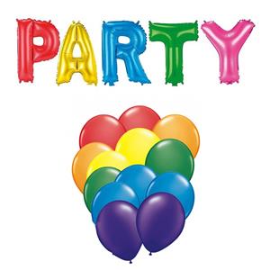 Haza Verjaardag feest letters folie ballonnen PARTY en 50x latex ballonnen -