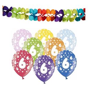 PartyDeco 6e jaar verjaardag feestversiering set - Ballonnen en slingers -