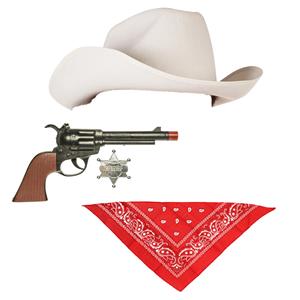 Boland Witte carnaval verkleed cowboyhoed/zakdoek/pistool -