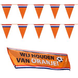 Bellatio Oranje Holland vlaggenlijnen set met grote banier vlag -