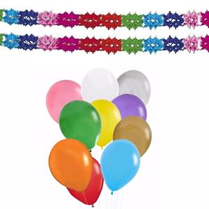 Haza Verjaardag versiering set - 2x slingers en 100x party ballonnen -