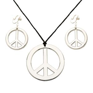 Widmann Toppers - Hippie Flower Power Sixties sieraden set ketting met oorbellen peace tekens -