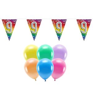 Boland Party 9e jaar verjaardag feest versieringen - Ballonnen en vlaggetjes -