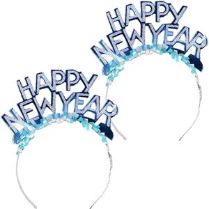 6x stuks diadeem Happy New Year blauw voor volwassenen