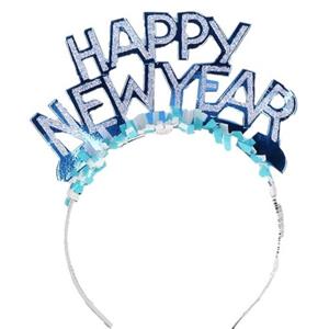 Merkloos Diadeem Happy New Year blauw voor volwassenen