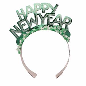 Merkloos Diadeem Happy New Year groen voor volwassenen