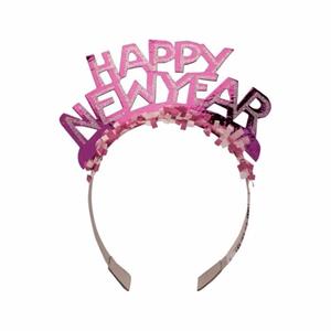 Merkloos Diadeem Happy New Year roze voor volwassenen
