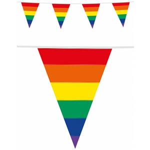 PartyXplosion Regenboog thema vlaggenlijn/vlaggetjes 10 meter - Dubbelzijdig bedrukt -