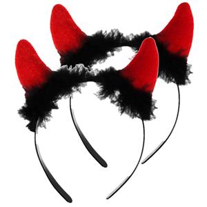 Kruger Halloween duivel hoorntjes diadeem 2x rood plastic met pluche -