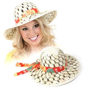 Toppers - Flower Power verkleed hoed stro voor dames