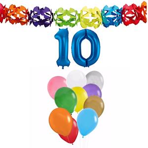 Faram Party Verjaardag versiering pakket 10 jaar - opblaascijfer/slinger/ballonnen -