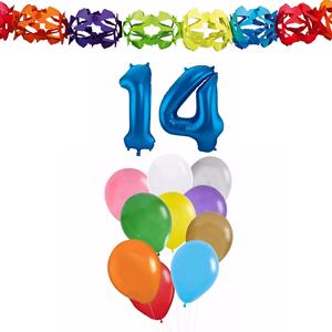 Faram Party Verjaardag versiering pakket 14 jaar - opblaascijfer/slinger/ballonnen -