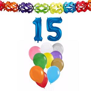 Faram Party Verjaardag versiering pakket 15 jaar - opblaascijfer/slinger/ballonnen -