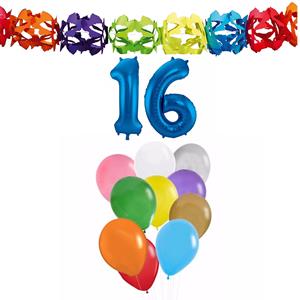 Faram Party Verjaardag versiering pakket 16 jaar - opblaascijfer/slinger/ballonnen -