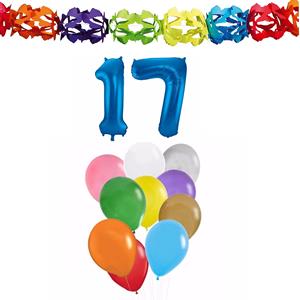 Faram Party Verjaardag versiering pakket 17 jaar - opblaascijfer/slinger/ballonnen -