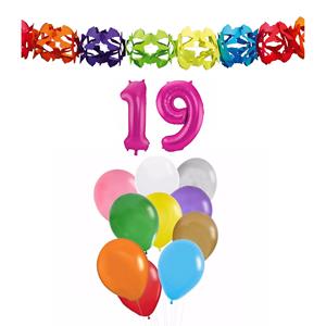 Faram Party Verjaardag versiering pakket 19 jaar - opblaascijfer/slinger/ballonnen -