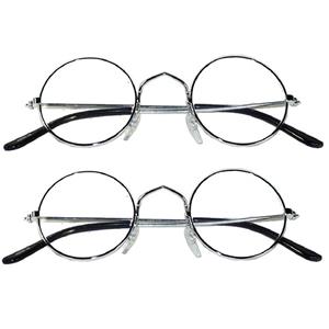 Funny Fashion oma/opa bril - 2 stuks - rond - metalen montuur -