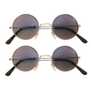 Faram Party 2x stuks Hippie Flower Power Sixties ronde glazen zonnebril antraciet -