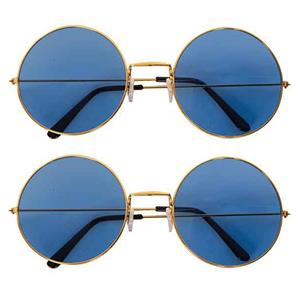 Faram Party 2x stuks Hippie Flower Power Sixties ronde glazen zonnebril blauw -