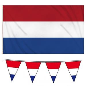 Henbrandt Nederlandse vlaggen set vlag 90 x 150 cm/vlaggenlijn 10 meter -