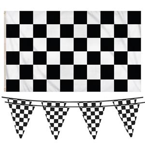 Henbrandt Finish/racing thema feestartikelen pakket 3-delig vlaggen geblokt zwart/wit -