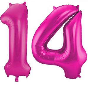 Faram Party Cijfer ballonnen opblaas - Verjaardag versiering 14 jaar - 85 cm roze -