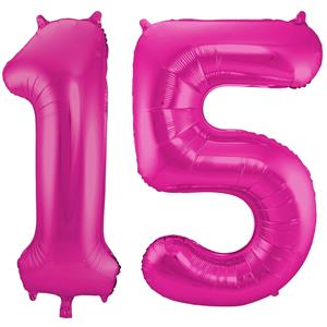 Faram Party Cijfer ballonnen opblaas - Verjaardag versiering 15 jaar - 85 cm roze -