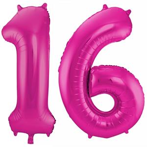 Faram Party Cijfer ballonnen opblaas - Verjaardag versiering 16 jaar - 85 cm roze -