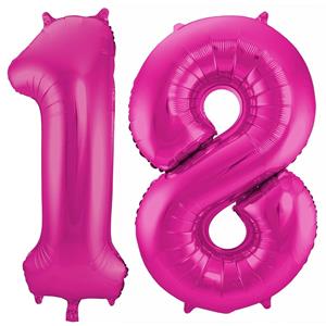 Faram Party Cijfer ballonnen opblaas - Verjaardag versiering 18 jaar - 85 cm roze -