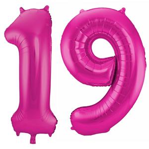 Faram Party Cijfer ballonnen opblaas - Verjaardag versiering 19 jaar - 85 cm roze -