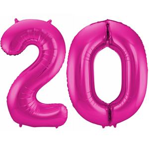 Faram Party Cijfer ballonnen opblaas - Verjaardag versiering 20 jaar - 85 cm roze -