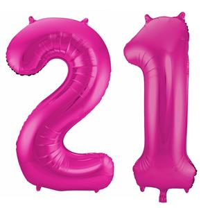 Faram Party Cijfer ballonnen opblaas - Verjaardag versiering 21 jaar - 85 cm roze -