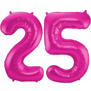 Faram Party Cijfer ballonnen opblaas - Verjaardag versiering 25 jaar - 85 cm roze -