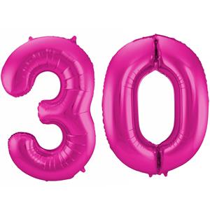 Faram Party Cijfer ballonnen opblaas - Verjaardag versiering 30 jaar - 85 cm roze -