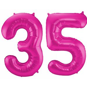 Faram Party Cijfer ballonnen opblaas - Verjaardag versiering 35 jaar - 85 cm roze -
