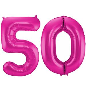 Faram Party Cijfer ballonnen opblaas - Verjaardag versiering 50 jaar - 85 cm roze -