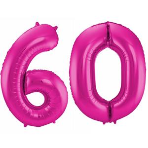 Faram Party Cijfer ballonnen opblaas - Verjaardag versiering 60 jaar - 85 cm roze -
