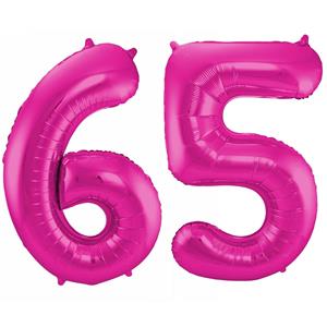 Faram Party Cijfer ballonnen opblaas - Verjaardag versiering 65 jaar - 85 cm roze -