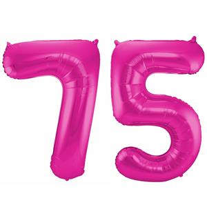 Faram Party Cijfer ballonnen opblaas - Verjaardag versiering 75 jaar - 85 cm roze -